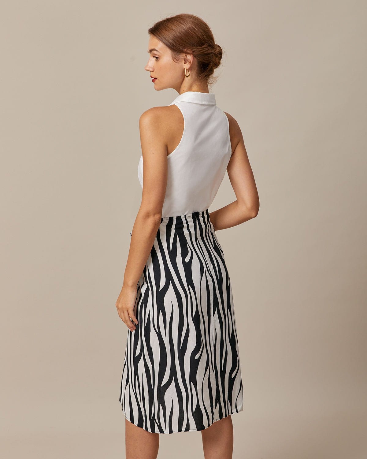 Fudus | Weiß Kragen Knopfverschluss Ärmelloses Hemd