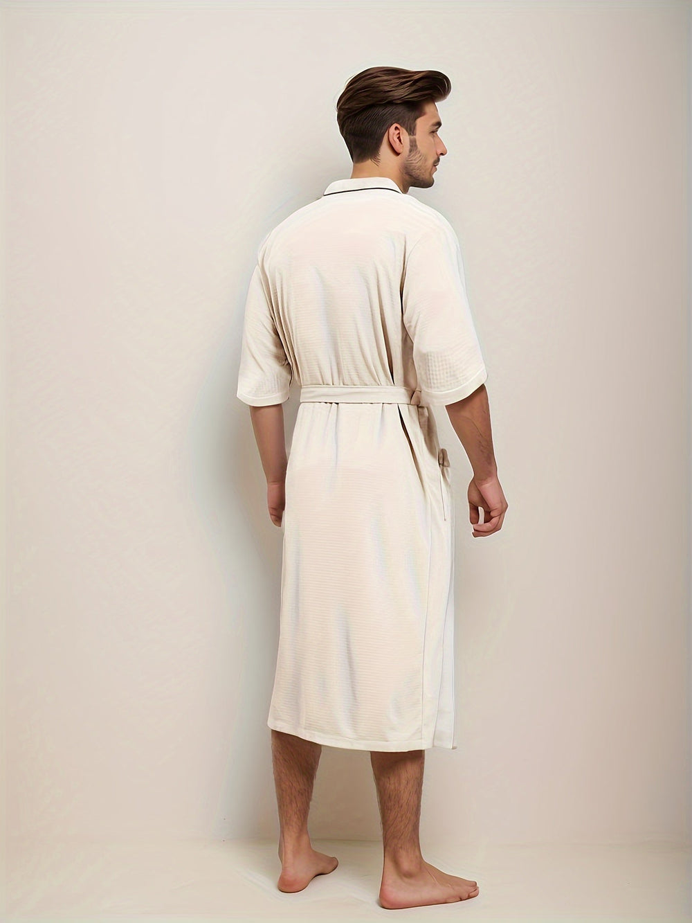 Herren Stylischer Bademantel Mit Kurzen Ärmeln Taschen