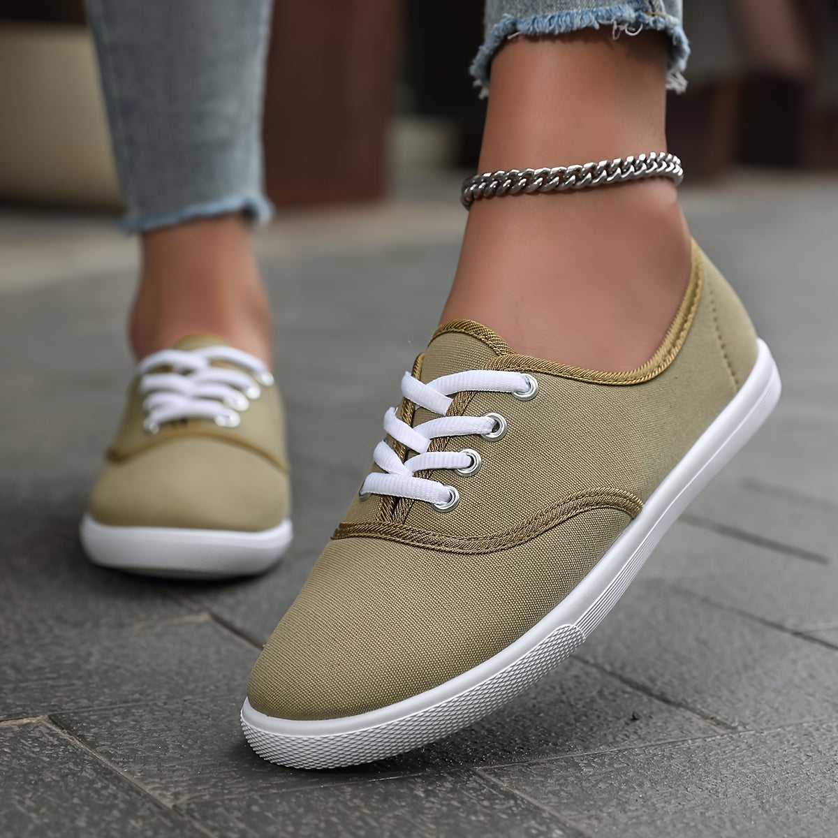 Damen Bequeme Niedrige Canvas Schnürschuhe