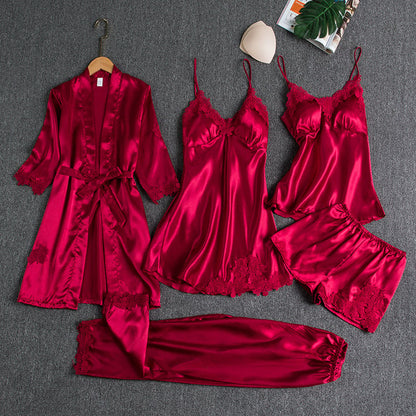 Damen Luxuriöses Satin Nachtkleid Set