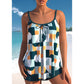 Schwarzer, atmungsaktiver Tankini mit Patchwork-Fransen von