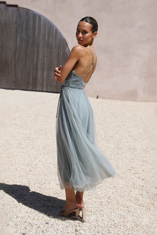 Midi Kleid Salbei Formeller Anlass