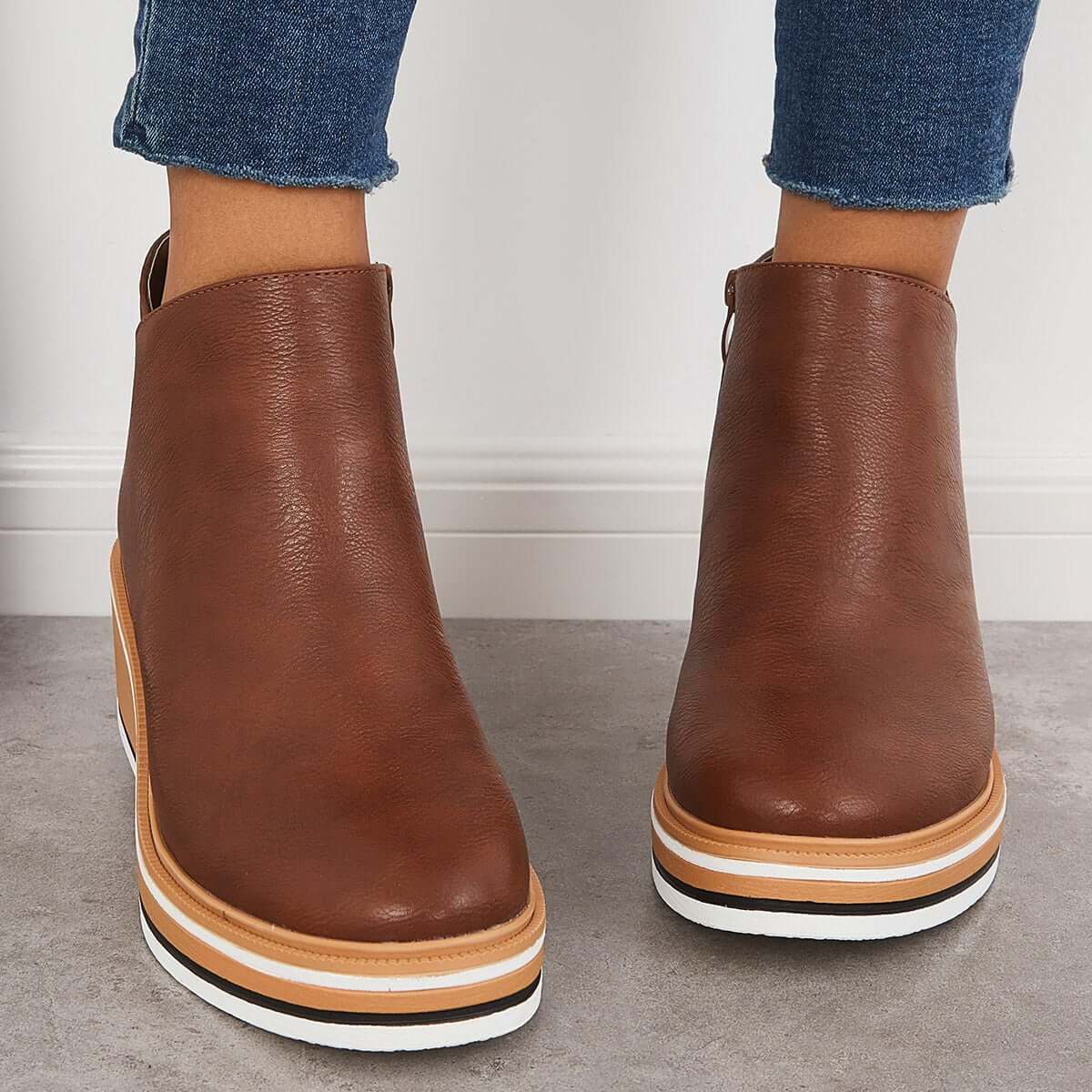 Damen Plateaustiefel Trendig Bequeme Passform Rutschfeste Sohle