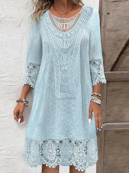 Midikleid Klassisch V-Ausschnitt Spitze