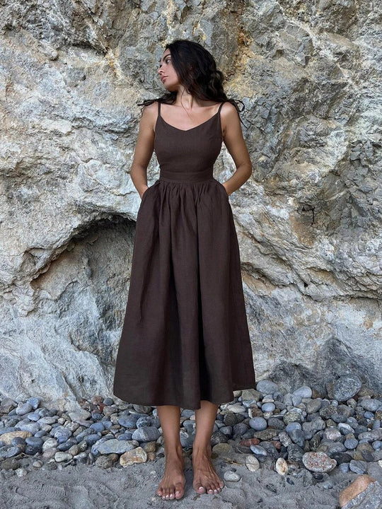 Damen Leinen Sommerkleid