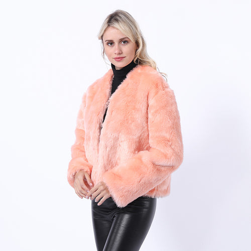 Damen Kurze Kunstpelzjacke mit modernem Schnitt und breit geschnittenen Ärmeln Fudus