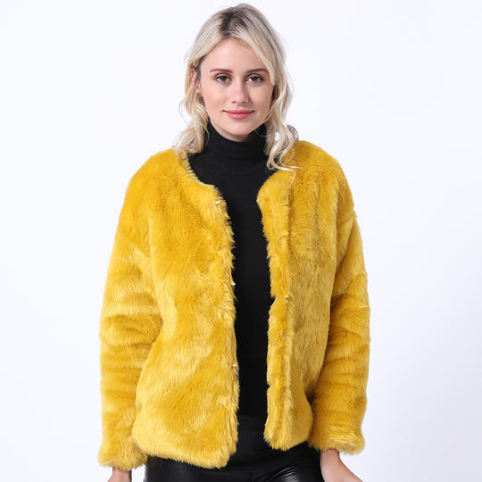 Damen Kurze Kunstpelzjacke mit modernem Schnitt und breit geschnittenen Ärmeln Fudus