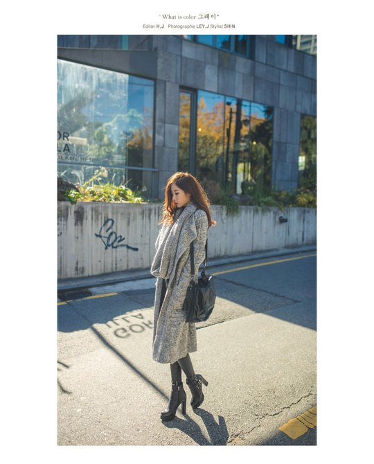 Damen Langer oversized Strickmantel mit asymmetrischem Kragen und Taschen Fudus