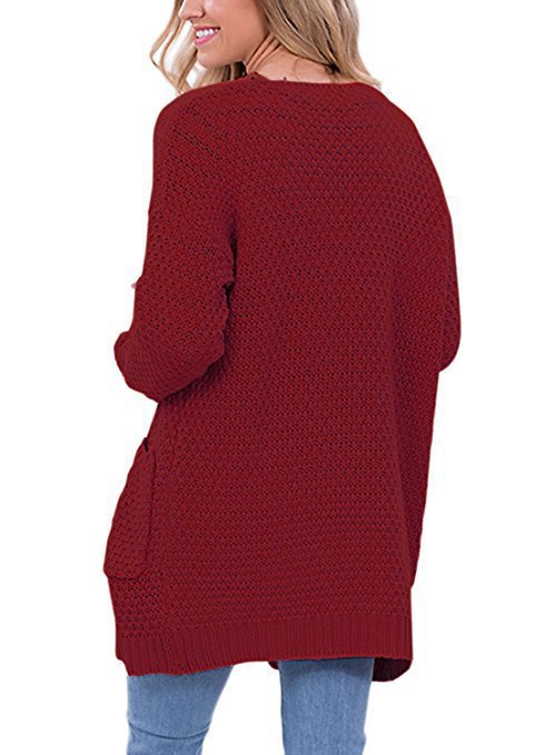 Damen Grobstrick Cardigan mit offenen Fronten und großen Eingrifftaschen Fudus