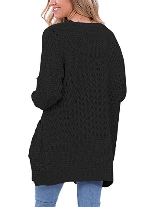 Damen Grobstrick Cardigan mit offenen Fronten und großen Eingrifftaschen Fudus