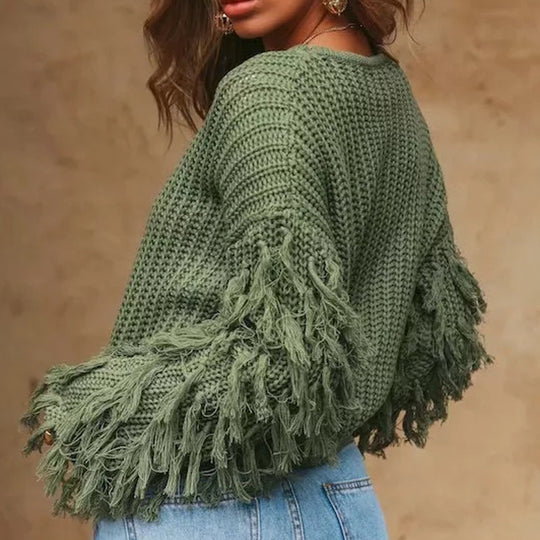 Damen Kuscheliger Pullover mit Fransendetails Fudus