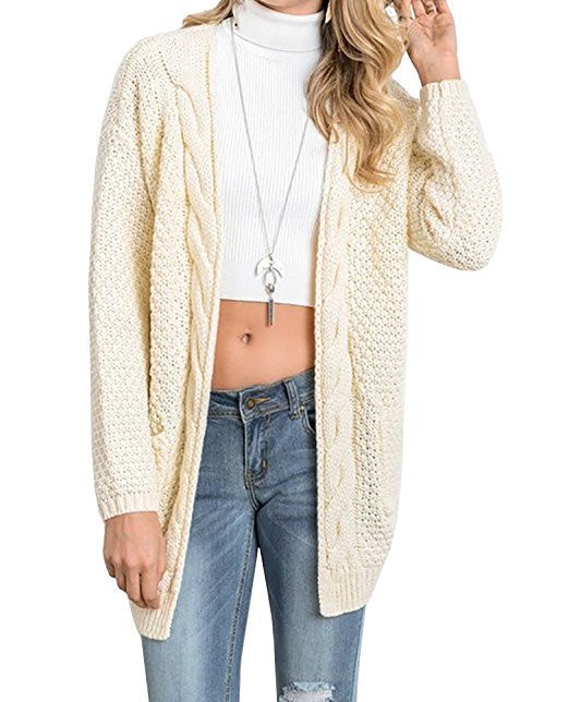 Damen Grobstrick Cardigan mit offenen Fronten und großen Eingrifftaschen Fudus