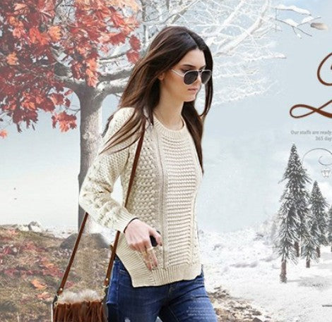 Damen Grobstrick Pullover mit strukturiertem Design und praktischen Taschen Fudus