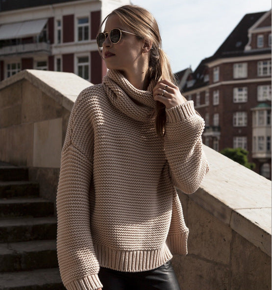 Damen Grobstrick Pullover mit hohem Kragen und strukturiertem Muster Fudus