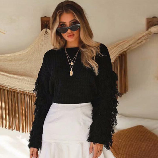 Damen Kuscheliger Pullover mit Fransendetails Fudus