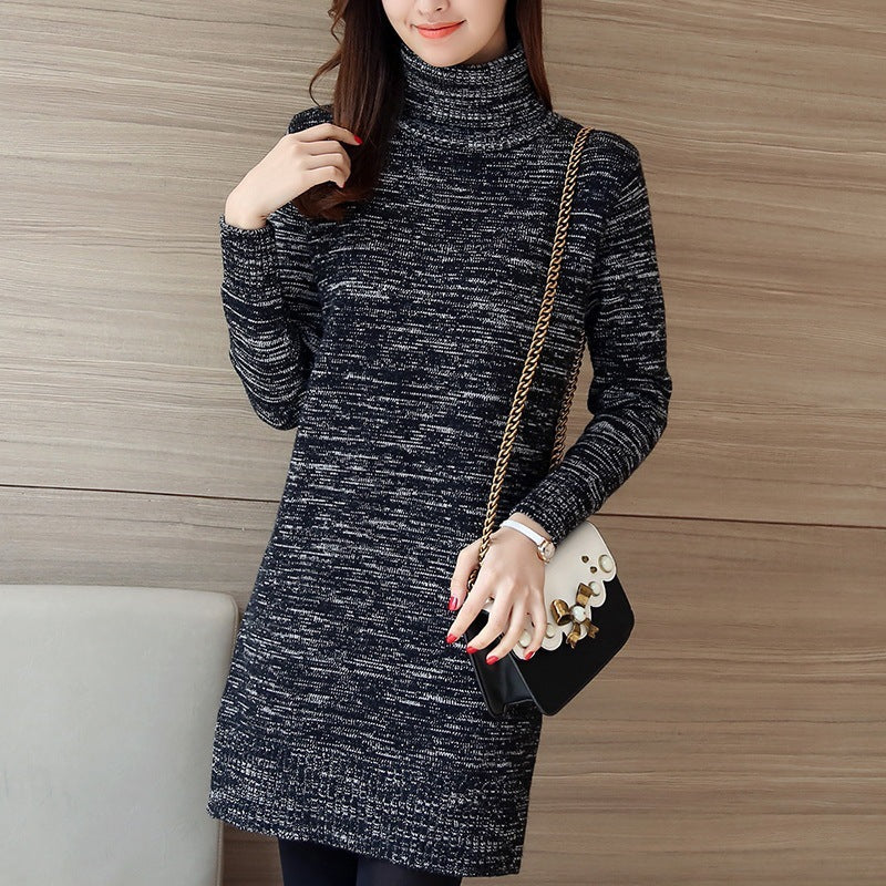 Damen langärmliges Strickkleid mit hohem Rollkragen Fudus