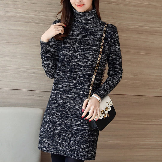 Damen langärmliges Strickkleid mit hohem Rollkragen Fudus