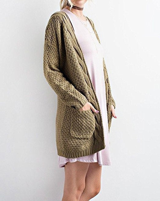 Damen Grobstrick Cardigan mit offenen Fronten und großen Eingrifftaschen Fudus