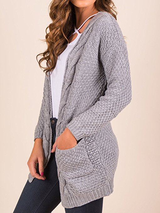 Damen Grobstrick Cardigan mit offenen Fronten und großen Eingrifftaschen Fudus