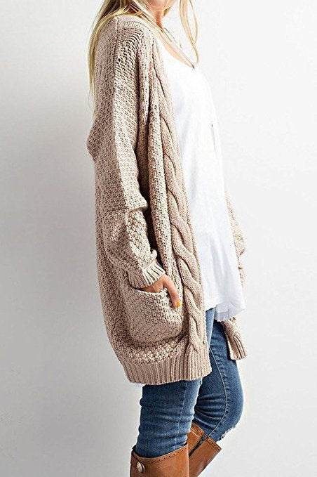 Damen Grobstrick Cardigan mit offenen Fronten und großen Eingrifftaschen Fudus