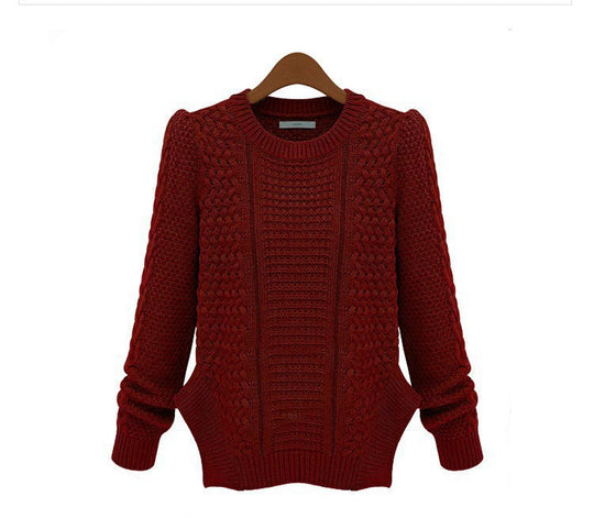 Damen Grobstrickpullover mit Struktur und praktischen Taschen Fudus