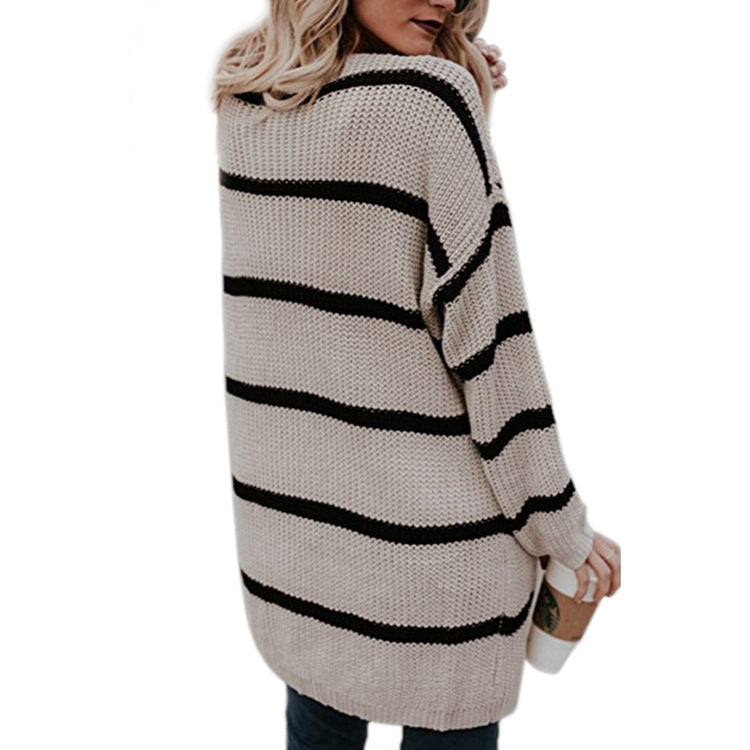 Damen Grobstrick Oversized Pullover mit kontrastierenden Streifen Fudus