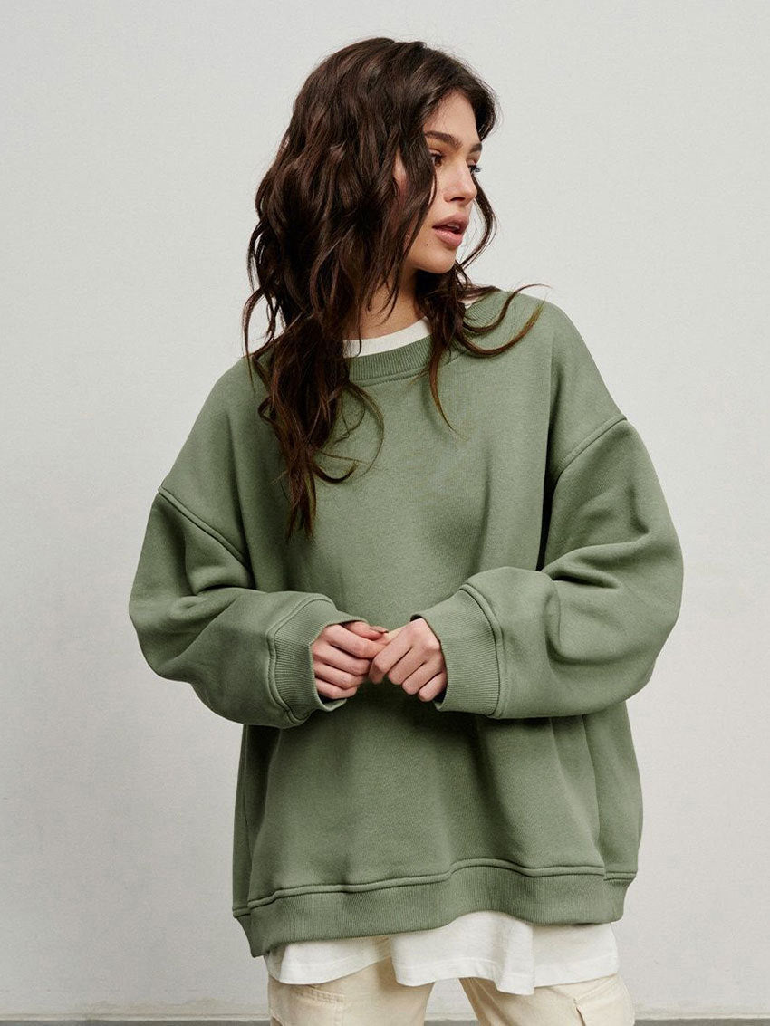 Damen Oversized Sweatshirt Einfarbig Weich Lässiger Lockerer Style