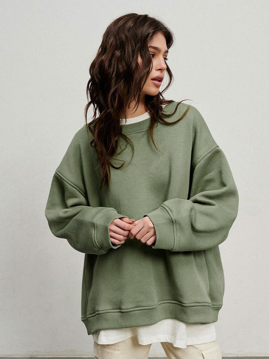 Damen Oversized Sweatshirt Einfarbig Weich Lässiger Lockerer Style