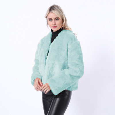 Damen Kurze Kunstpelzjacke mit modernem Schnitt und breit geschnittenen Ärmeln Fudus