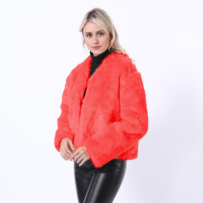 Damen Kurze Kunstpelzjacke mit modernem Schnitt und breit geschnittenen Ärmeln Fudus