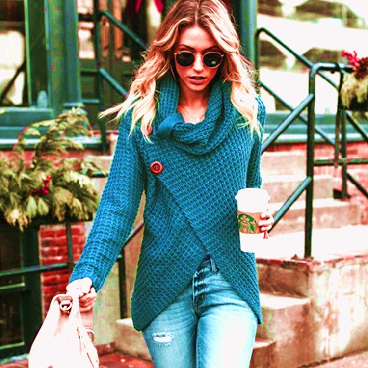 Damen Grobstrickjacke mit asymmetrischem Schnitt und großen Knöpfen Fudus