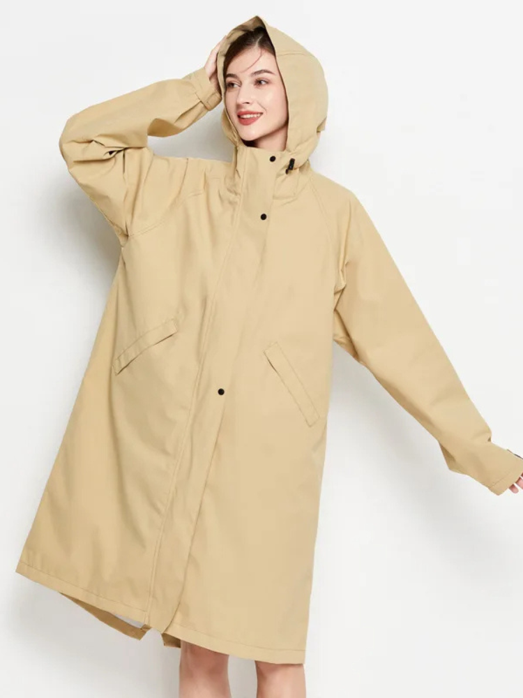 Damen Regenjacke Mit Kapuze Faltbare Wasserdichte Lange Jacke