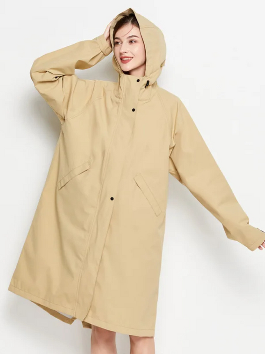 Damen Regenjacke Mit Kapuze Faltbare Wasserdichte Lange Jacke