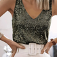 Damen Glitter Pailletten V-Ausschnitt Top