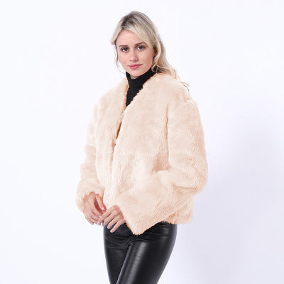 Damen Kurze Kunstpelzjacke mit modernem Schnitt und breit geschnittenen Ärmeln Fudus