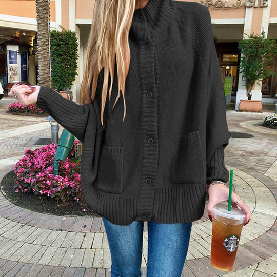 Damen Grobstrickjacke mit praktischen Taschen und modischem Kragen Fudus