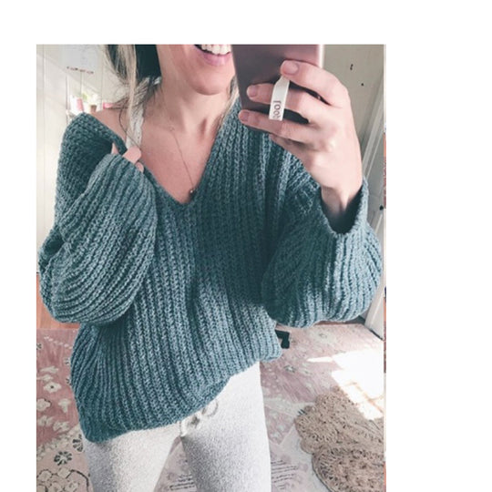 Damen Grobstrickpullover mit lässigem V-Ausschnitt und weiten Ärmeln Fudus