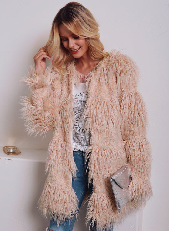 Damen Kuschelige Langhaarjacke mit strukturiertem Design Fudus