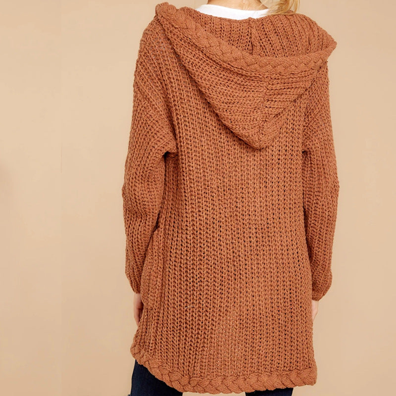 Damen Grobstrickjacke mit Kapuze und praktischen Taschen Fudus