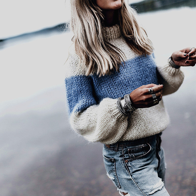 Damen Grobstrickpullover mit Blockstreifen Fudus