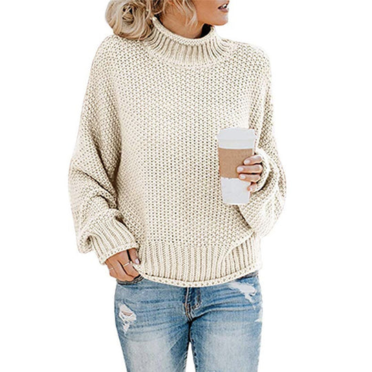 Damen Kuscheliger Strickpullover mit hohem Kragen und lockerer Passform Fudus