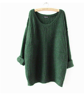 Damen Grobstrickpullover mit weiten Ärmeln und tiefem Rundhalsausschnitt Fudus