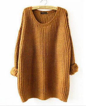 Damen Grobstrickpullover mit weiten Ärmeln und tiefem Rundhalsausschnitt Fudus