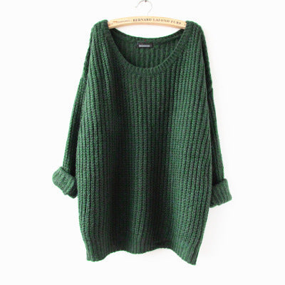 Damen Grobstrickpullover mit weiten Ärmeln und tiefem Rundhalsausschnitt Fudus