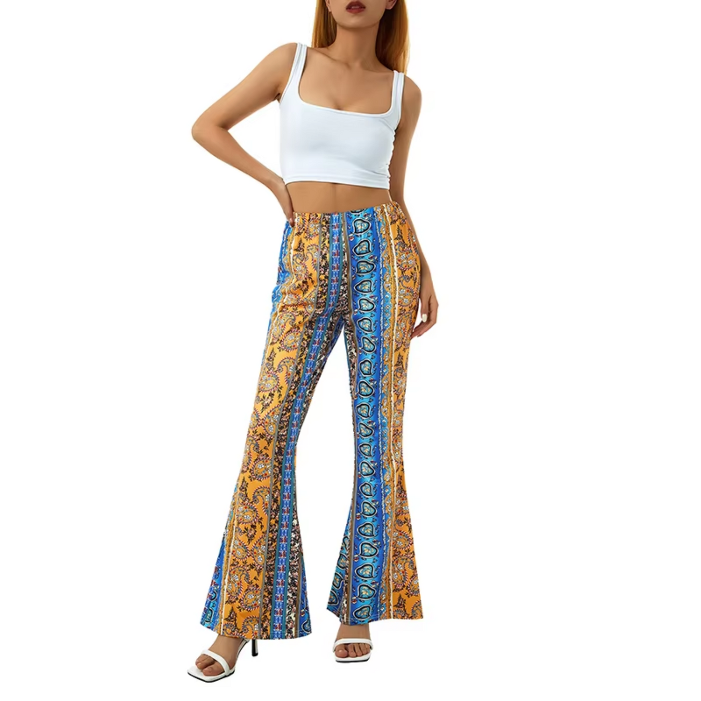 Boho Print Schlaghose Damen mit Hoher Taille