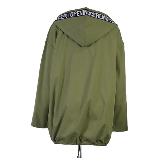 Damen Trenchcoat mit Kapuze und Auffälligem Textdesign