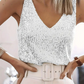Damen Glitter Pailletten V-Ausschnitt Top