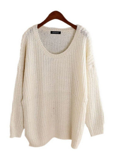 Damen Grobstrickpullover mit weiten Ärmeln und tiefem Rundhalsausschnitt Fudus