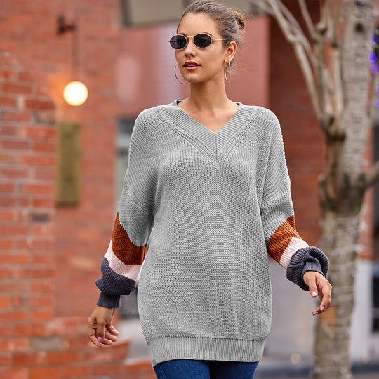 Damen Grobstrick Pullover mit farbenfrohen Blockstreifen Fudus