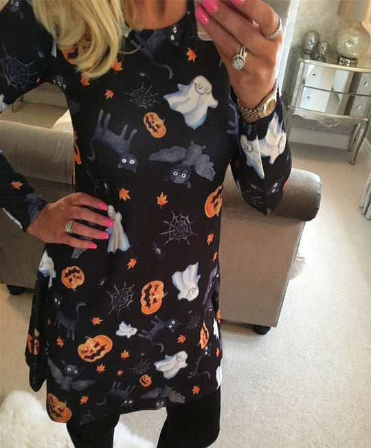 Damen Halloween-Tunika mit grafischem Print Fudus